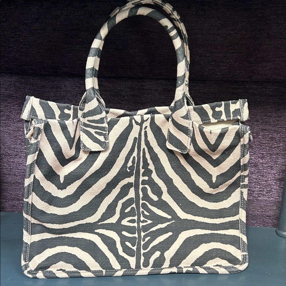 Vince Camuto Black and Cream Zebra Tote - Picture 3 of 13